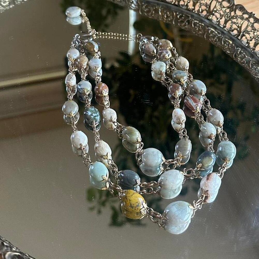 Vintage Three-Strand Natural Stone Beaded Necklace